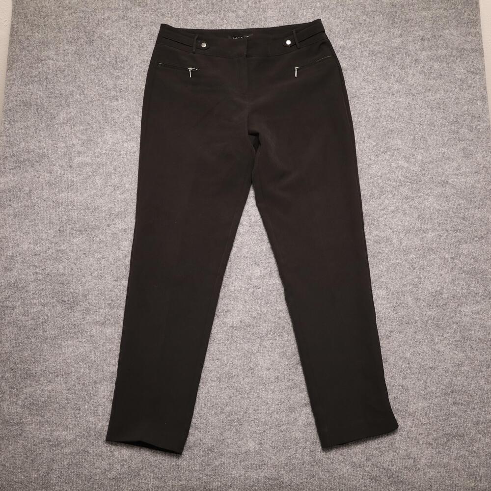 Zac & Rachel Pants Womens 10 Black Ponte Slim Pull On Zip Pocket Dress Workwear